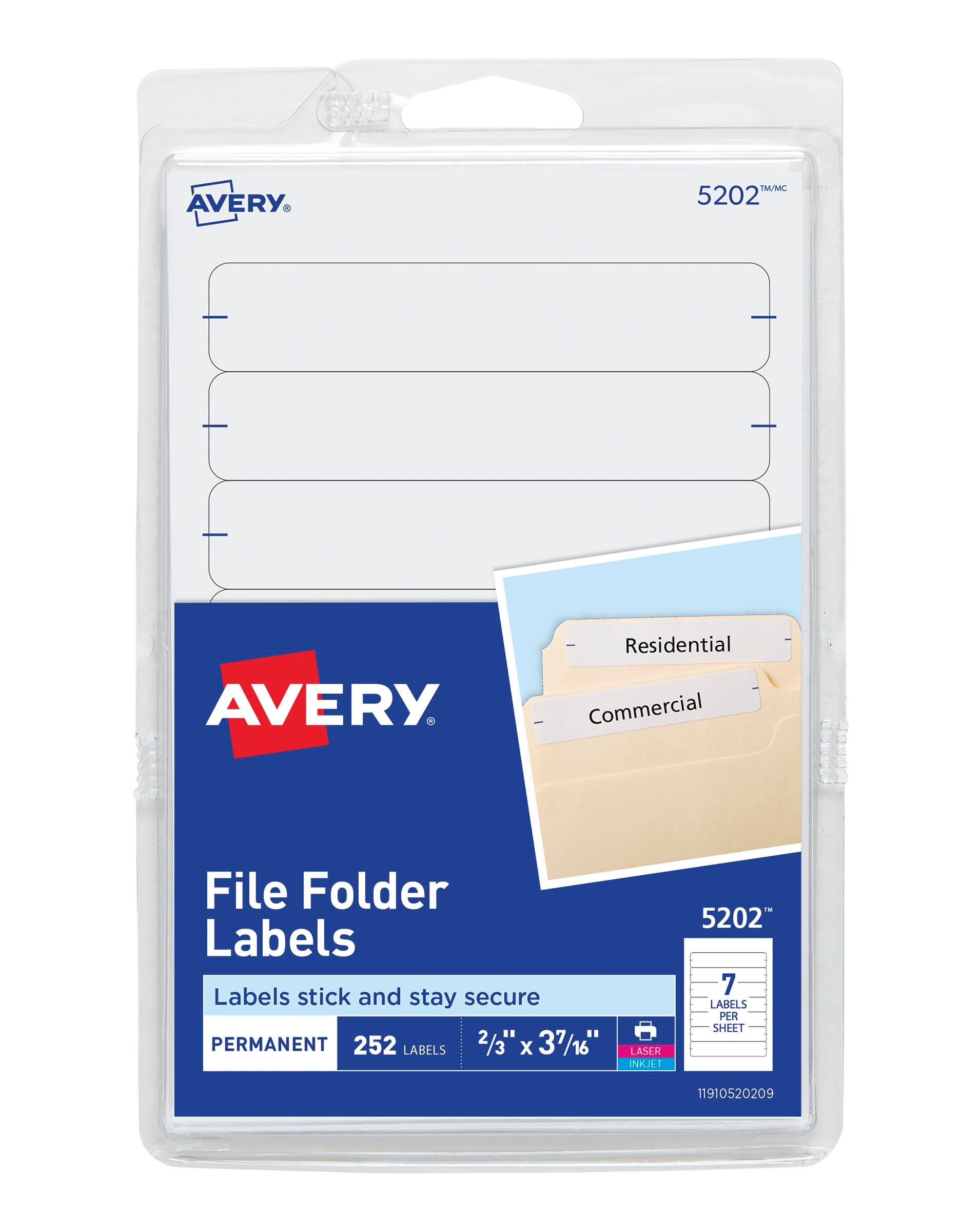 Avery Printable File Folder Labels, 11/16 x 3-7/16 Inches, White, Pack of 252 067664